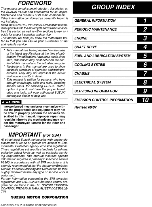 Product picture Suzuki VL800 C50 FI Boulevard Service Manual 05-09